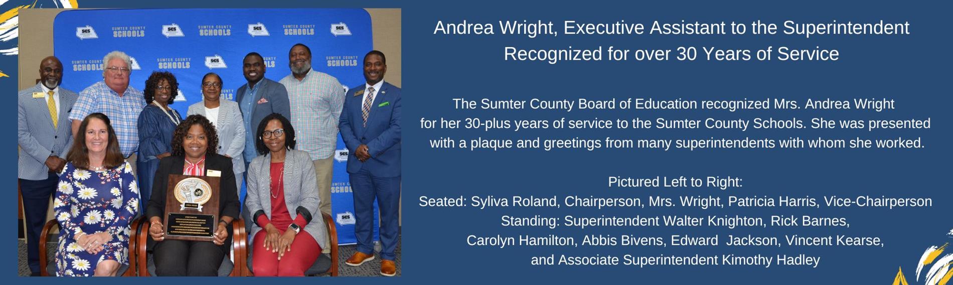 Andrea Wright Recognized for over 30 Years of Service