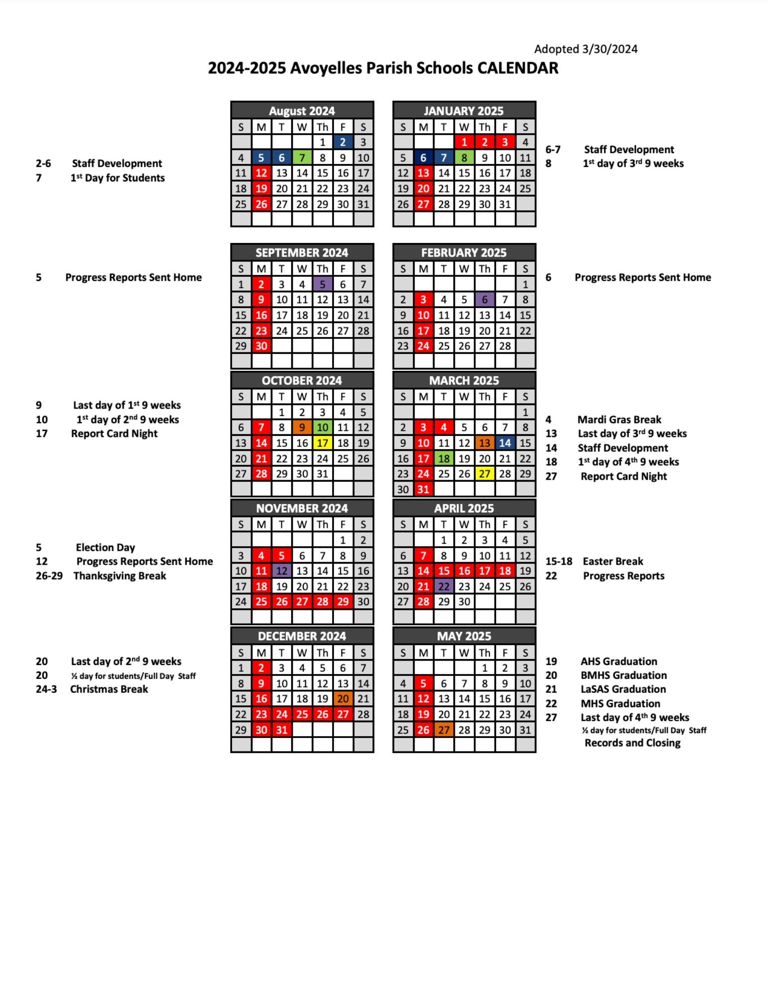 2024-2025 Academic Calendar