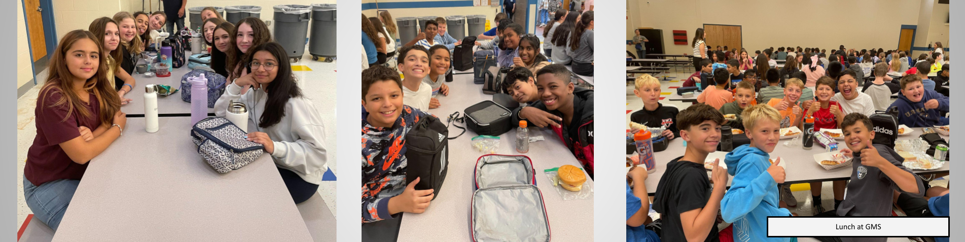 Students posing with friends at lunch