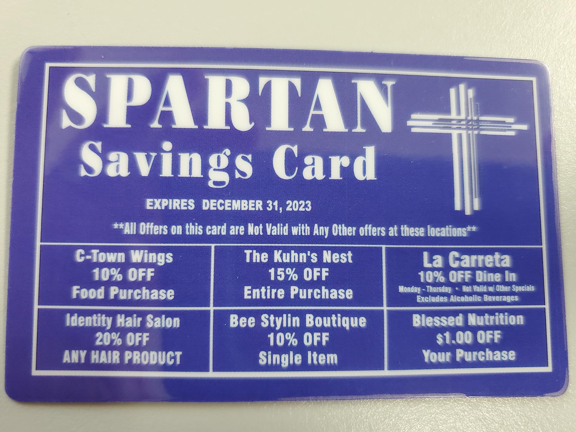 Blue Spartan Savings card