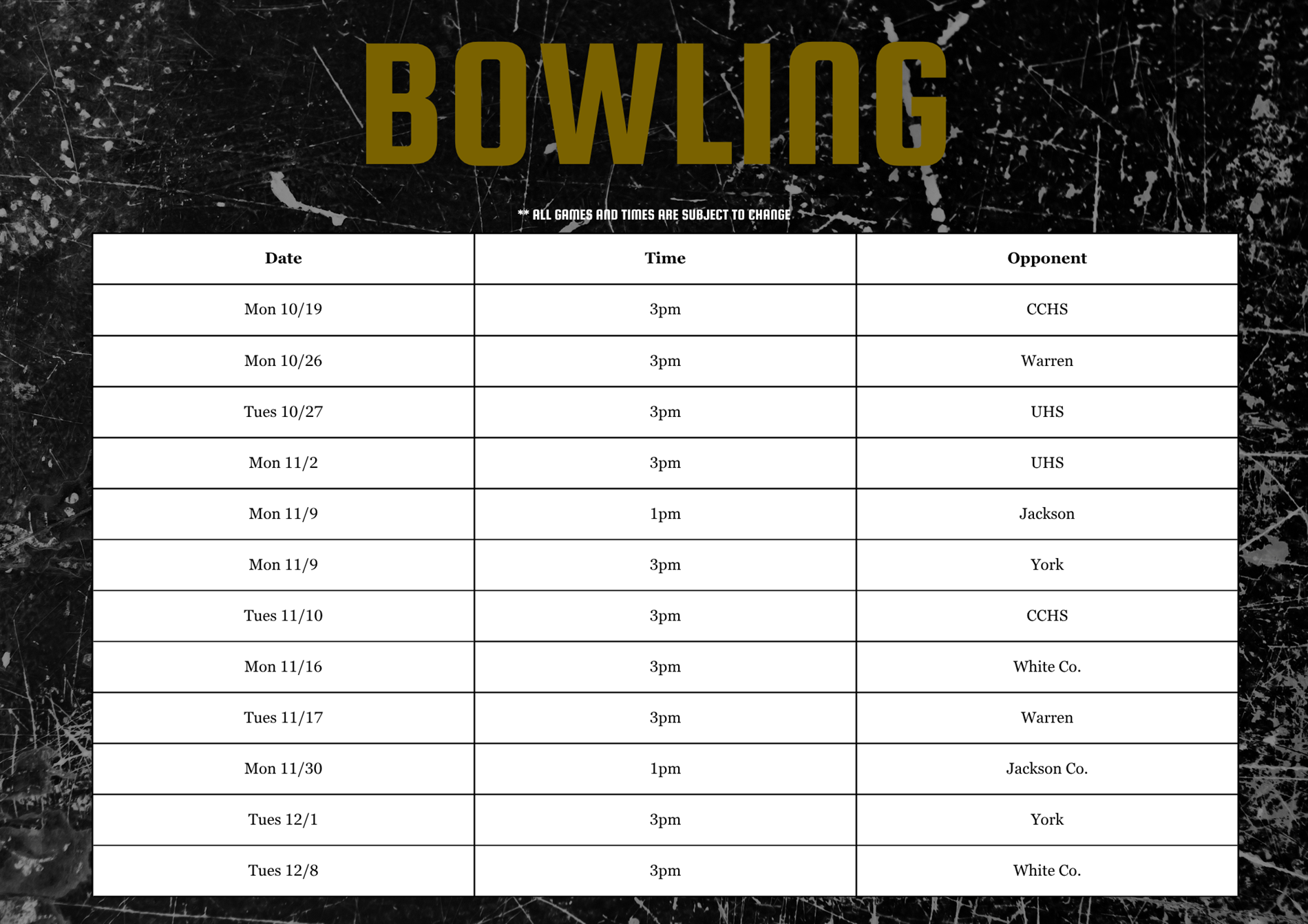 Bowling Schedule
