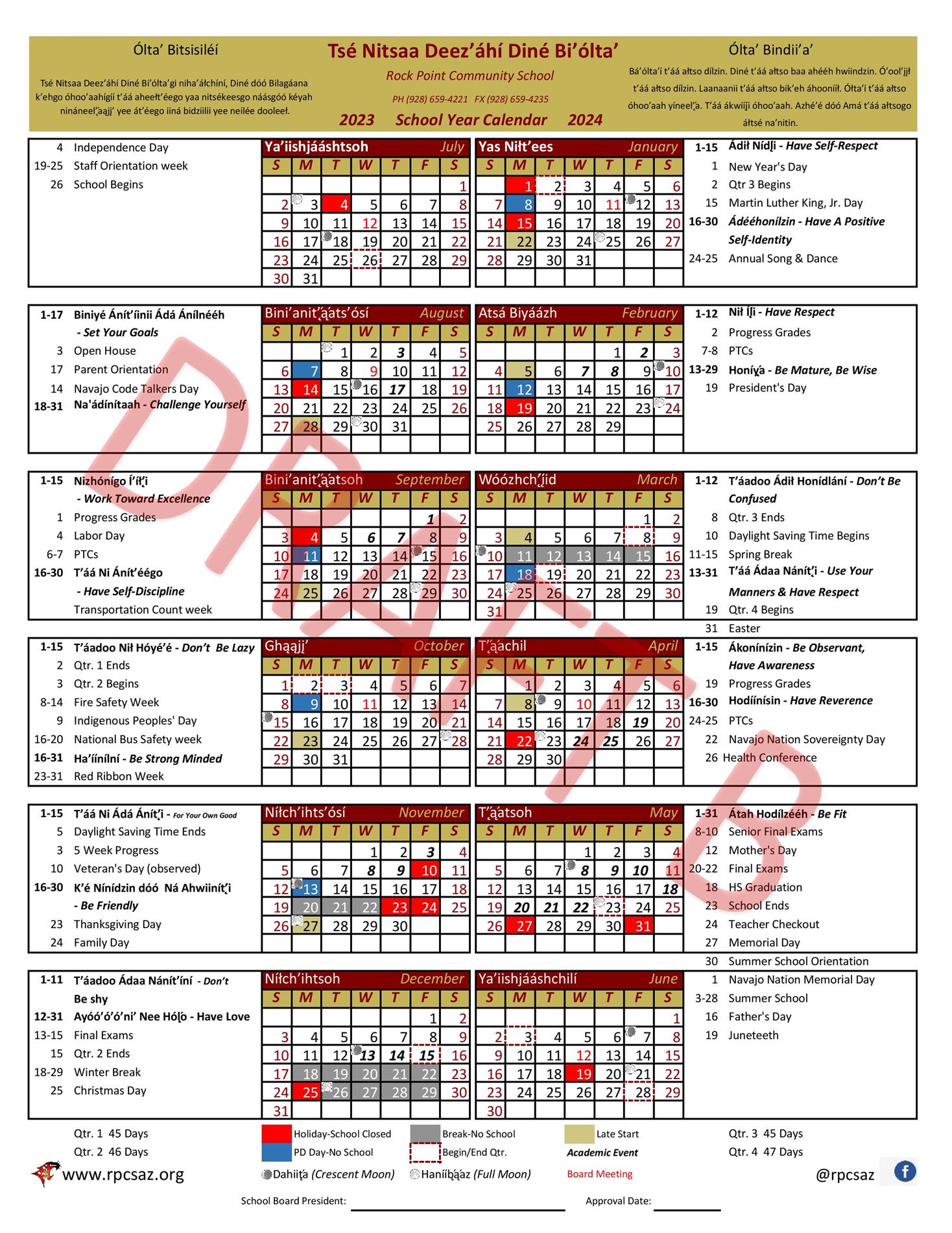Draft B School Calendar for SY 23-24