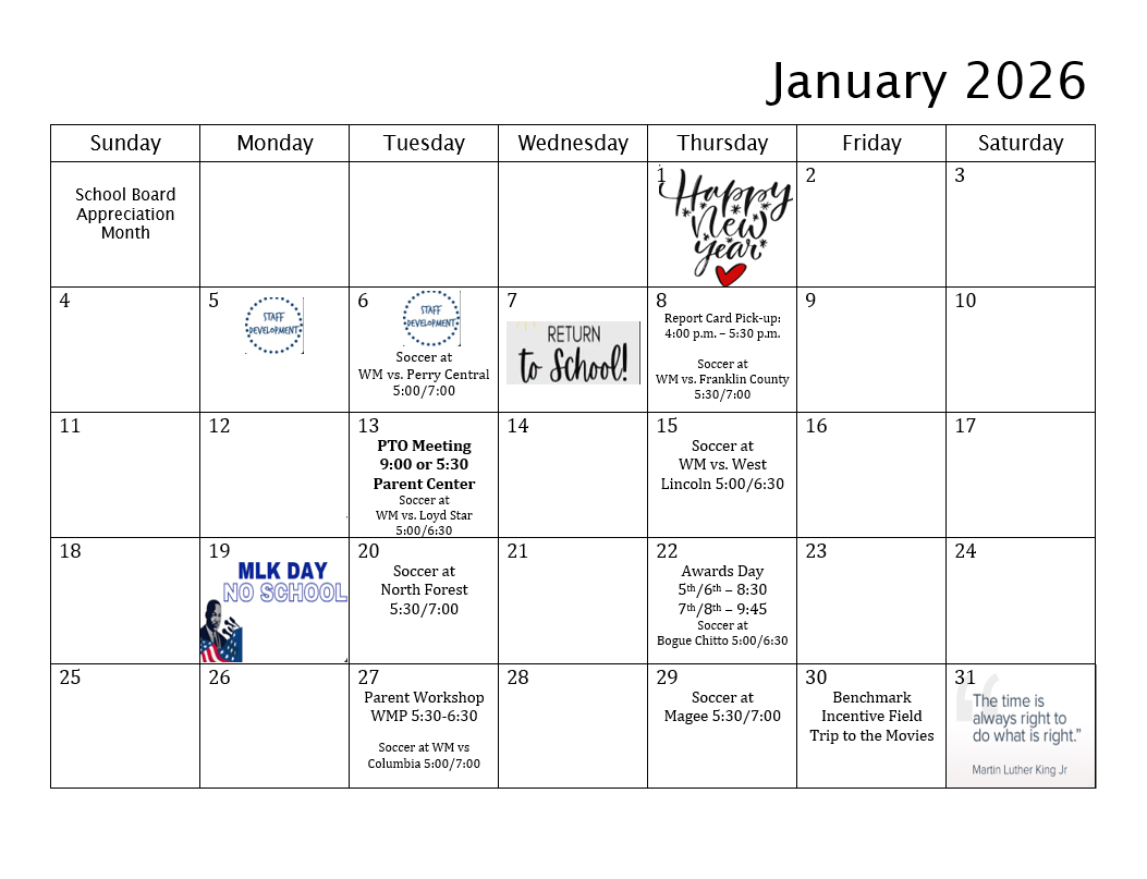 January Calendar of Events