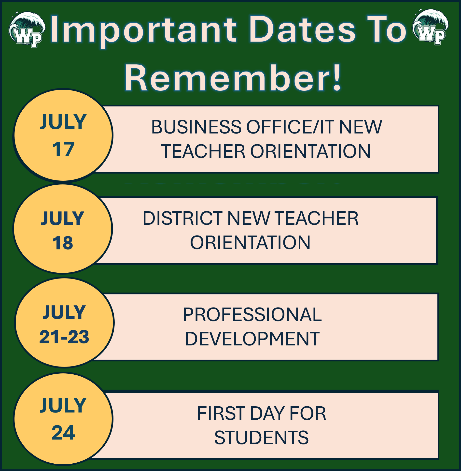 IMPORTANT DATES IMPORTANT DATES