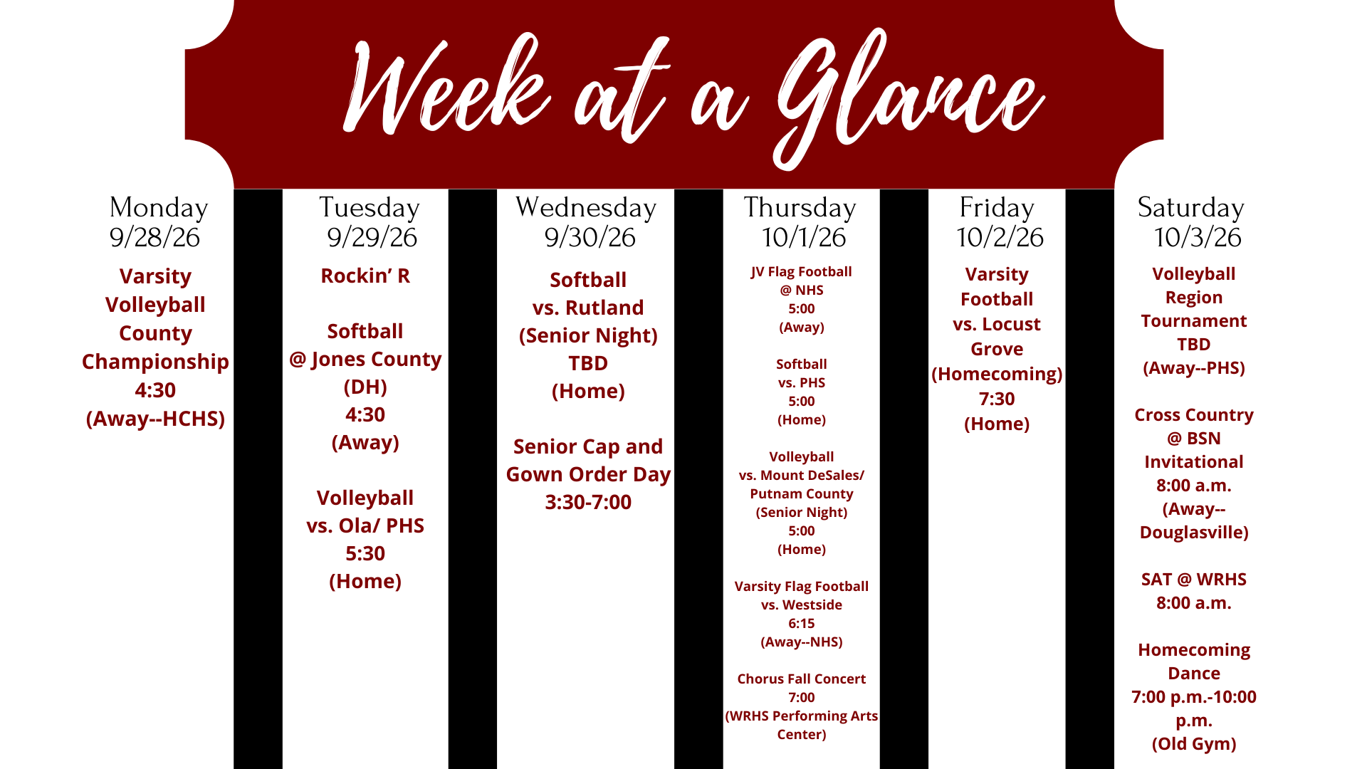 Week at a Glance Sept. 28-Oct. 3