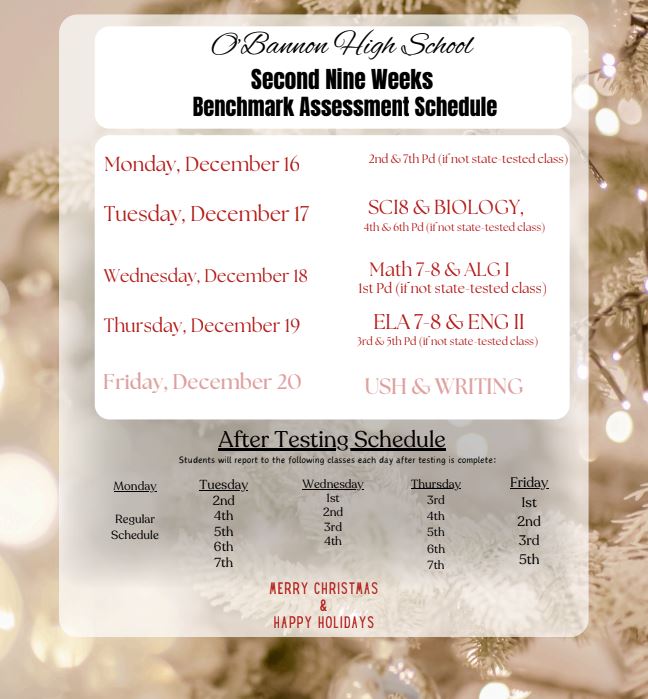 OBHS Test Schedule