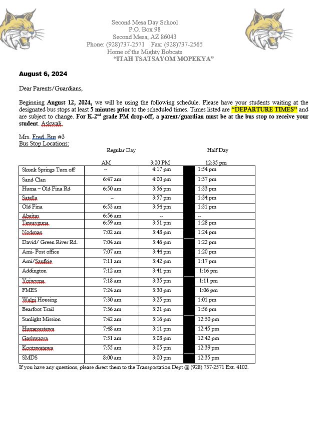 Bus Schedule