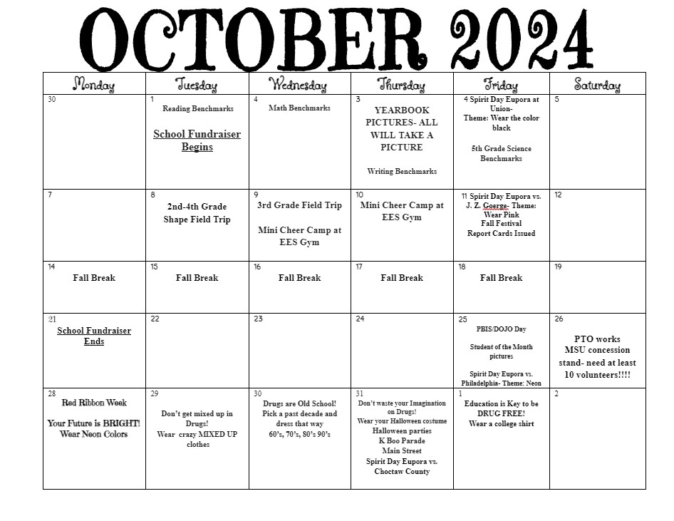 Oct. 2024 Calendar