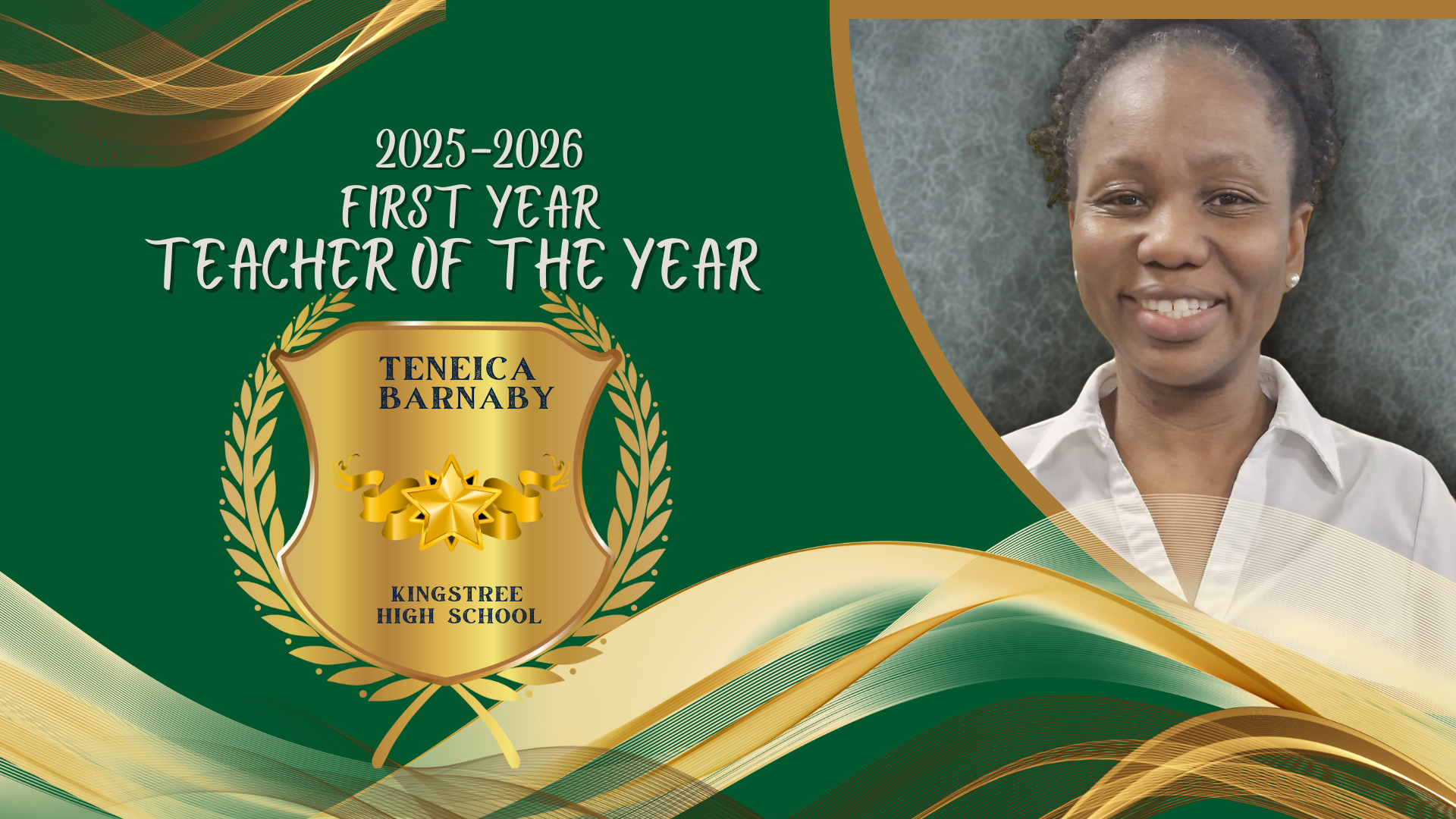 2025-2026 First Year Teacher of the Year Tenecia Barnaby Kingstree High School. Picture of woman