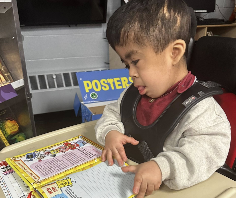 student reading book