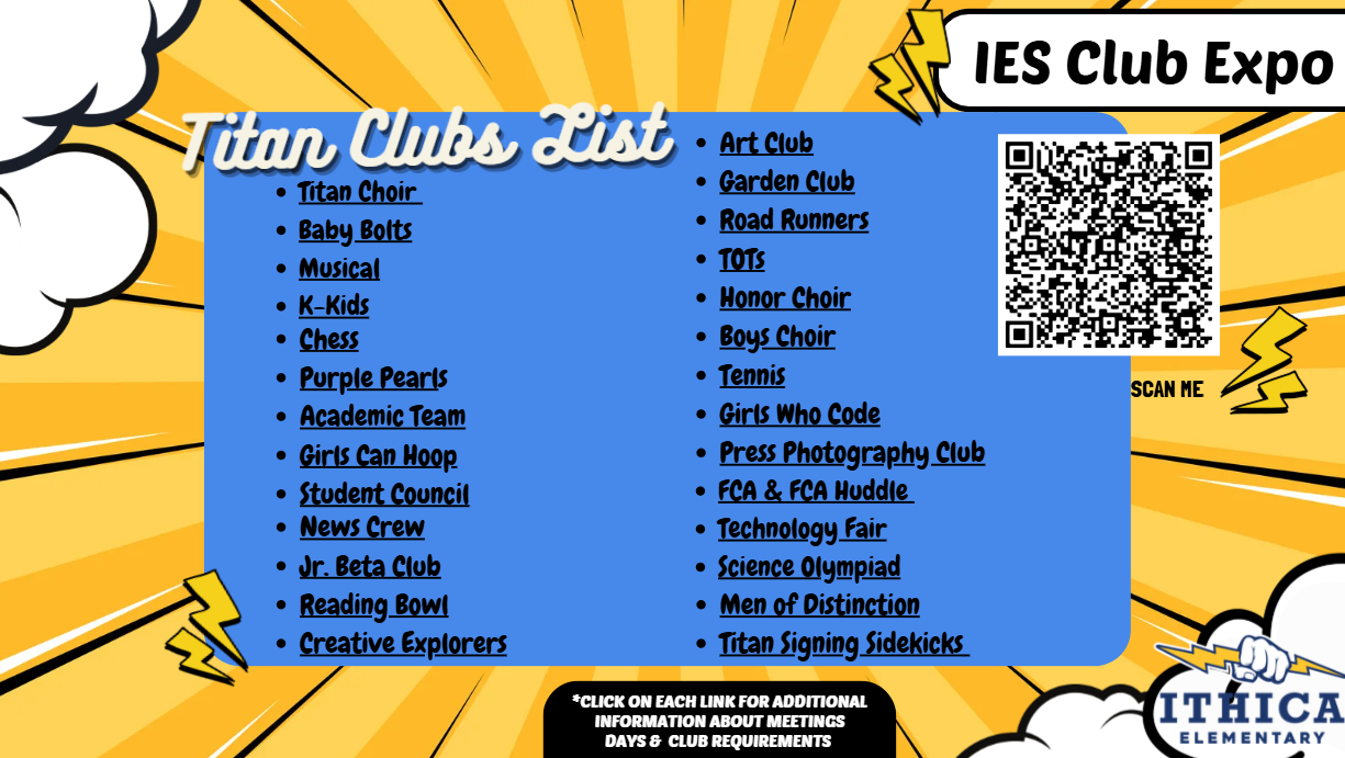 Clubs Available at Ithica Elementary School