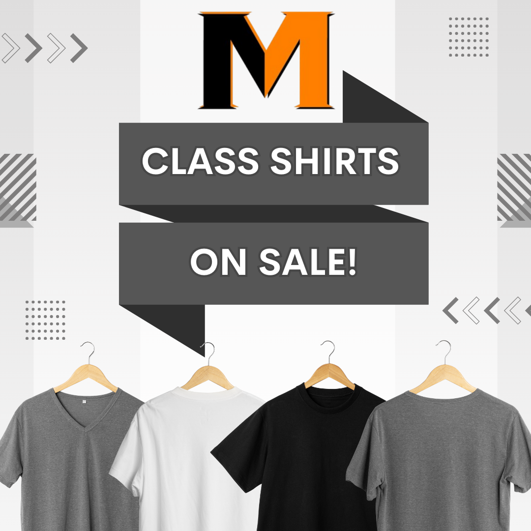 Power M, gray background, text class shirts on sale 