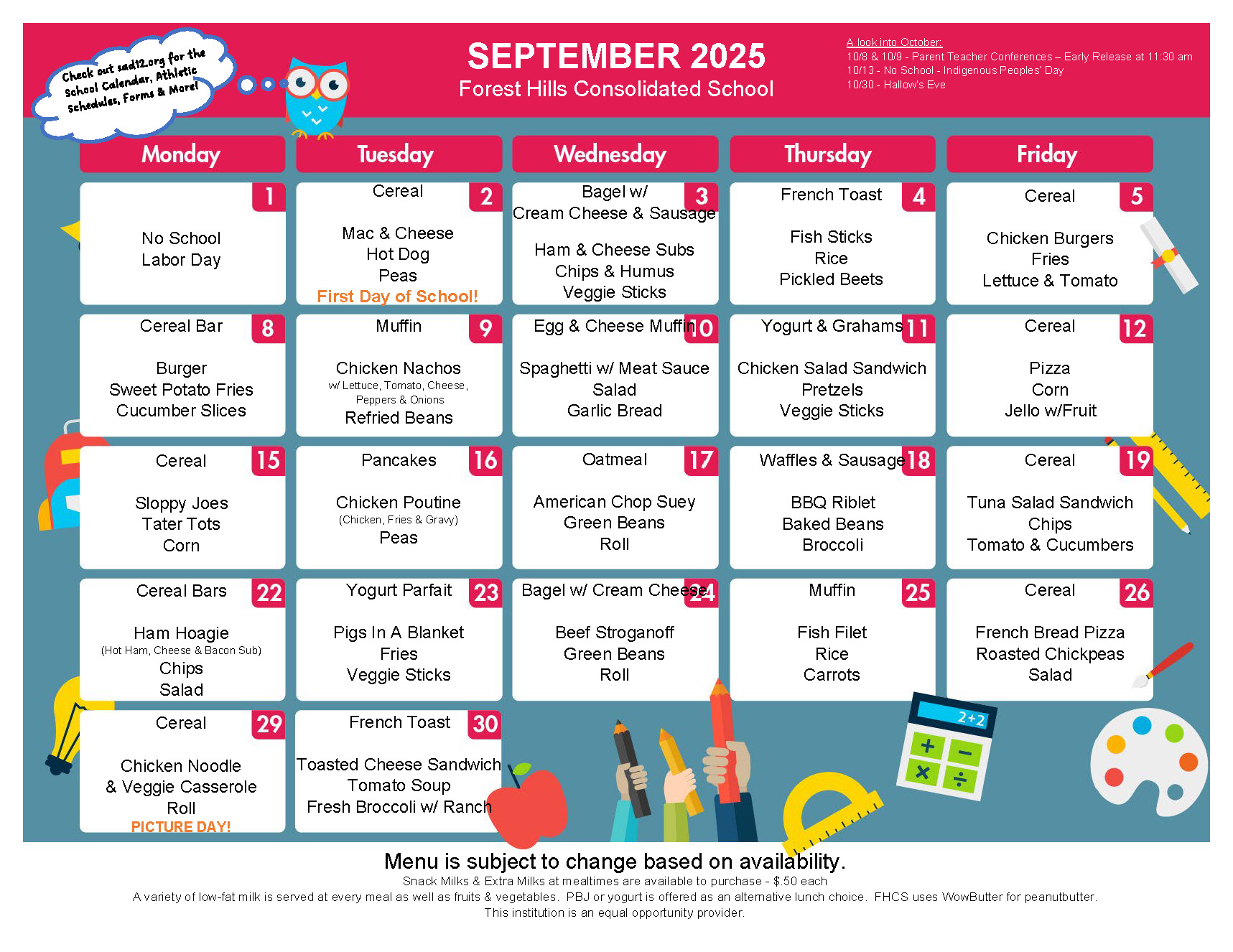 September 2025 Meal Menu