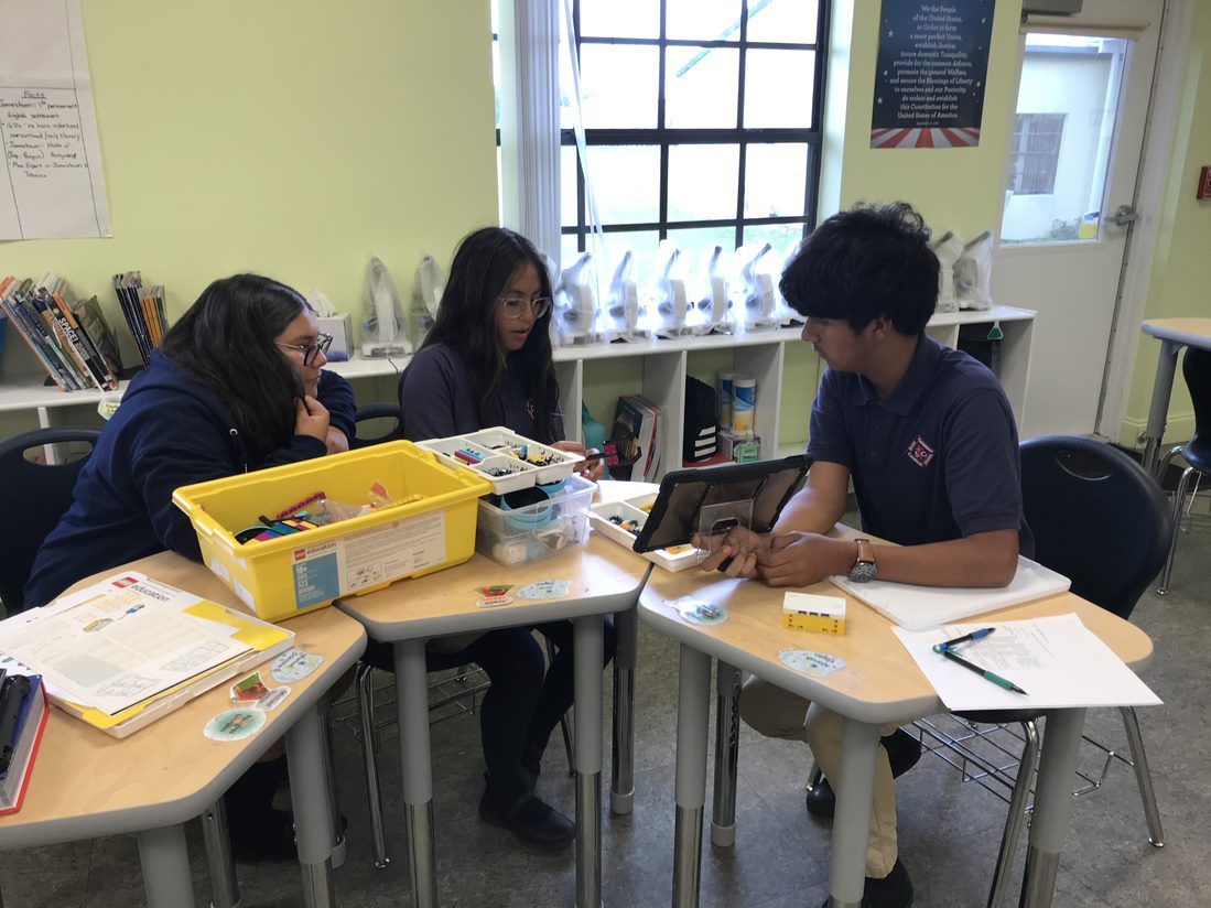 Alfonso, Bela, and Mily brainstorm how they should build their prototype.