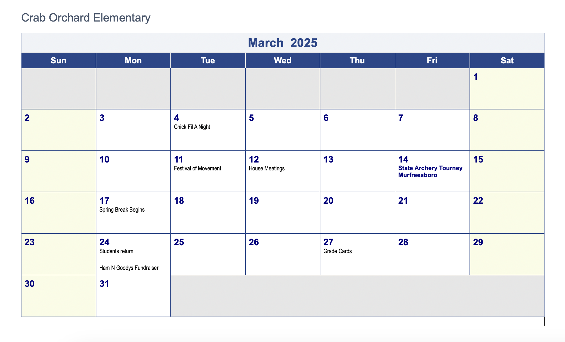 March Calendar