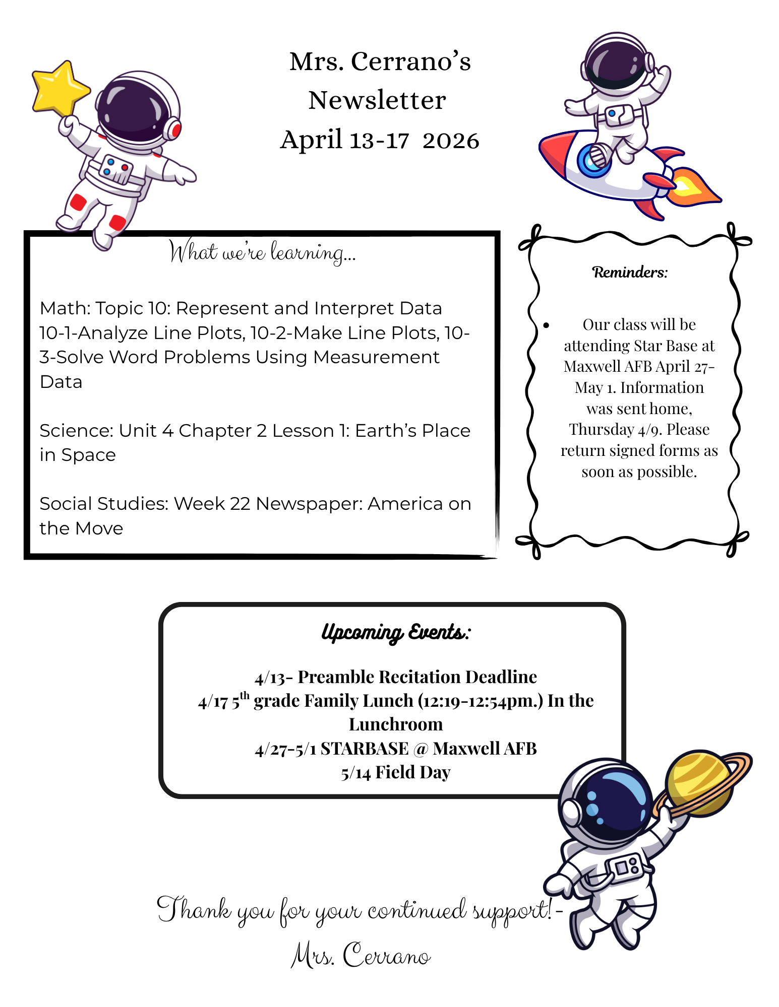 Newsletter 4/13-4/17