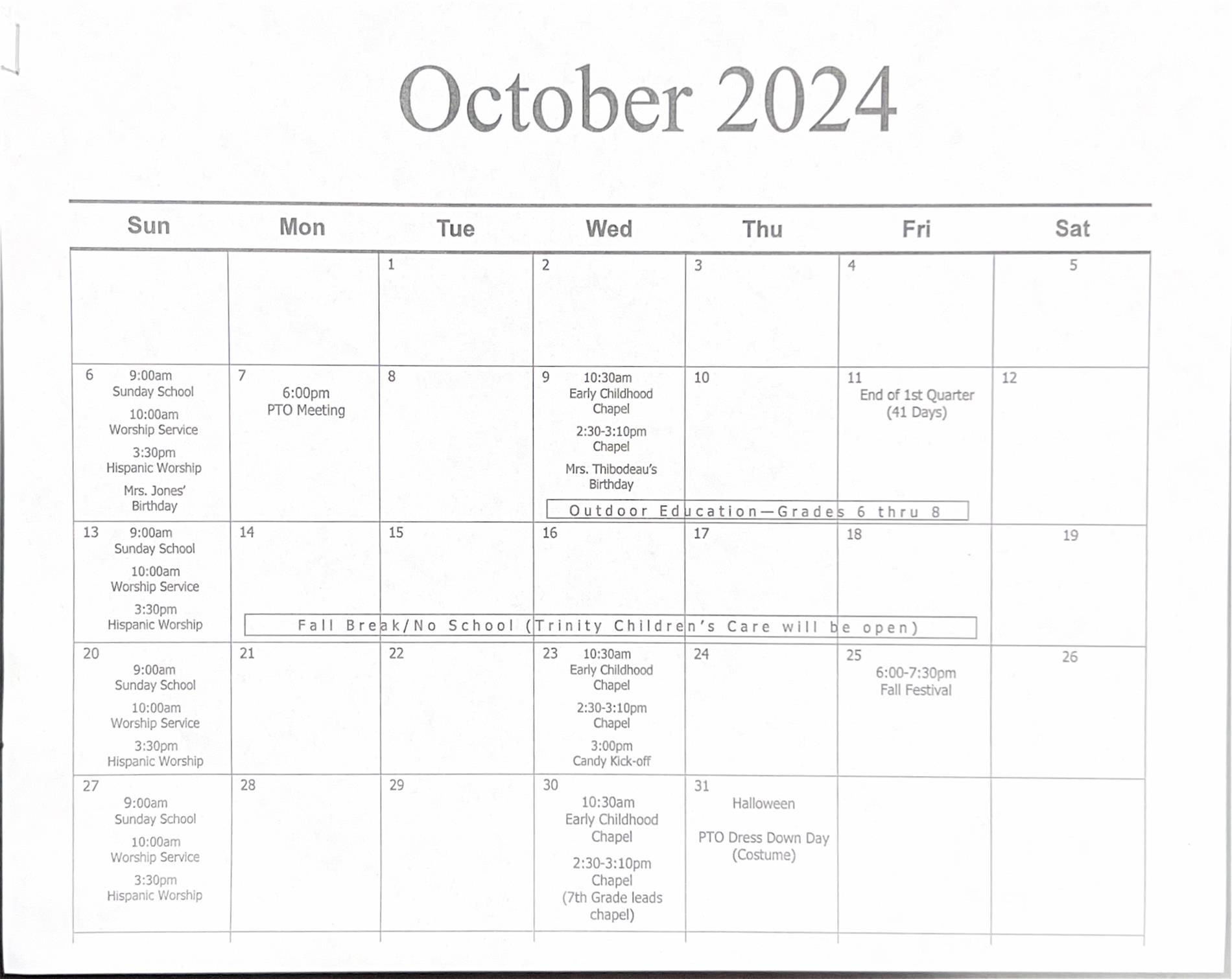 October 2024 Calendar