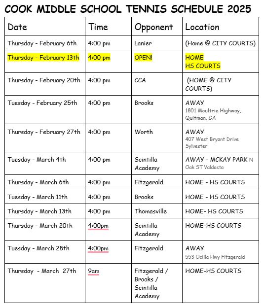 Tennis Schedule