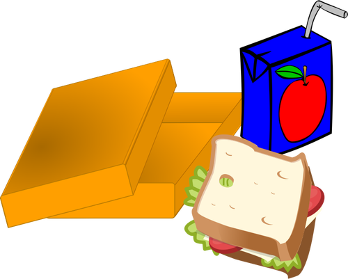 School lunch cartoon with sandwich and juice