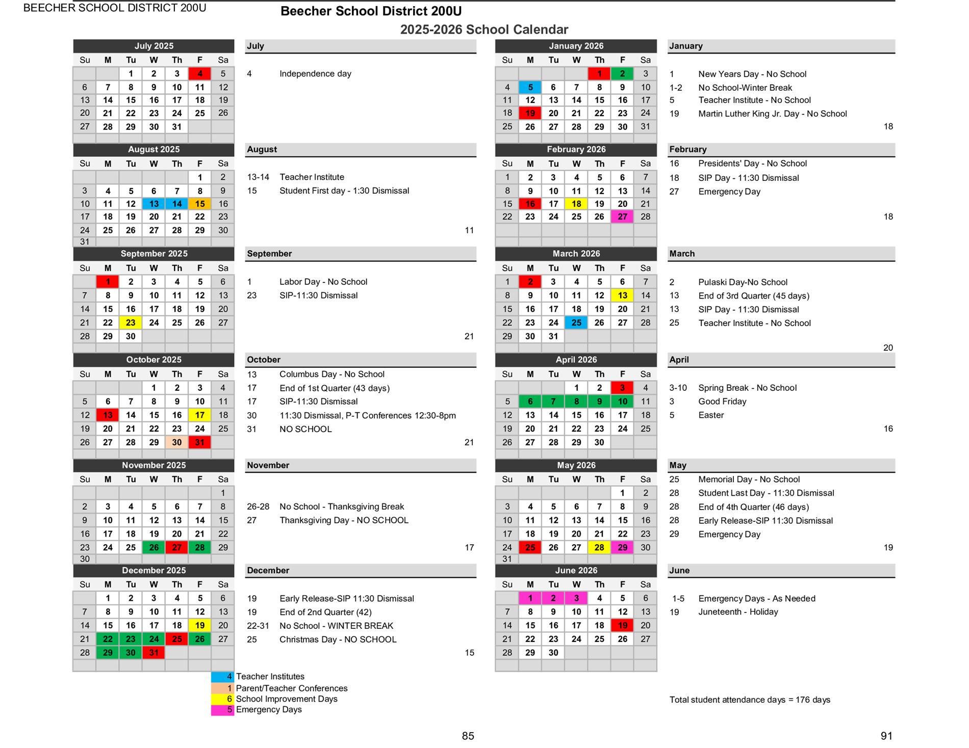 School Year Calendar