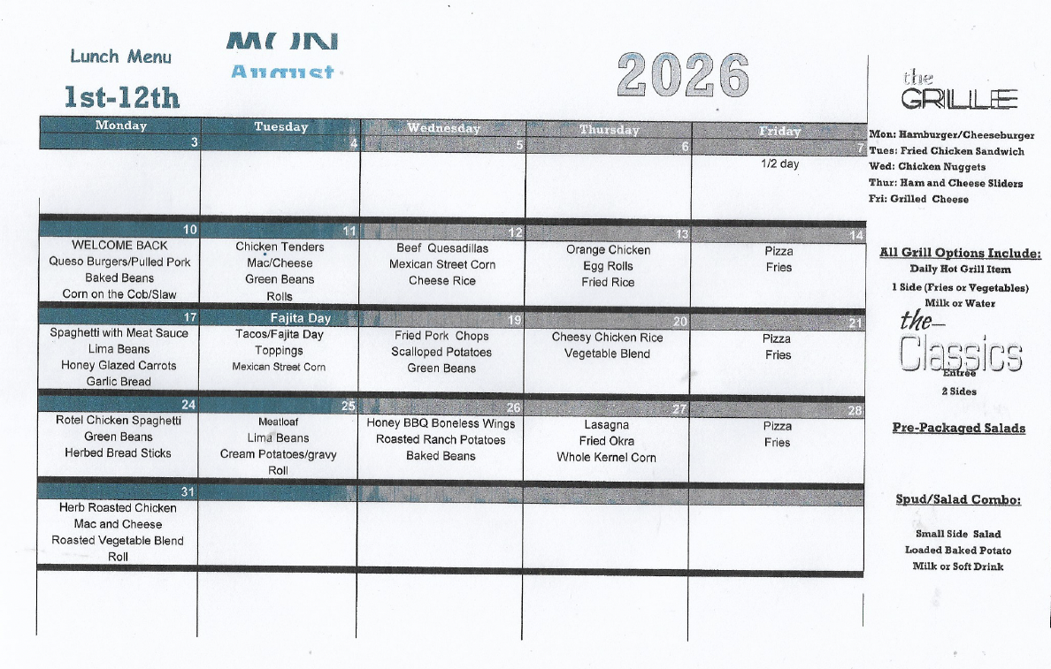 AUGUST MENU