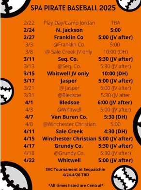 spa baseball schedule