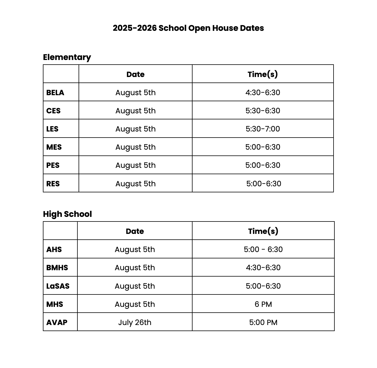 2526 Open house Dates