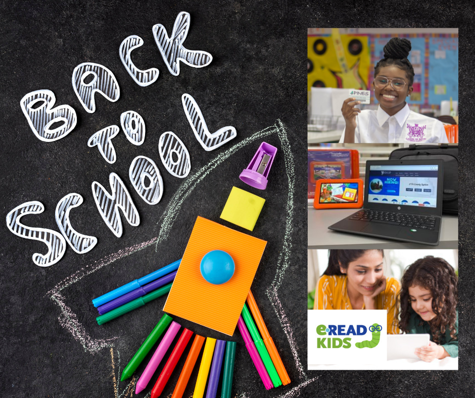 Back to School- Girl with Library Card, Launchpads and Chromebooks, eRead Kids