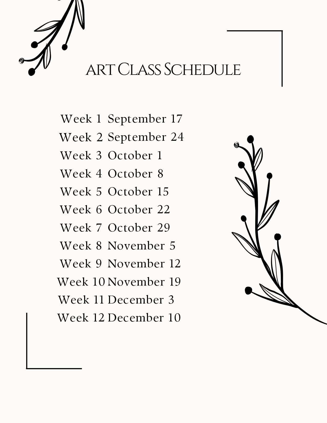 Art Class Schedule