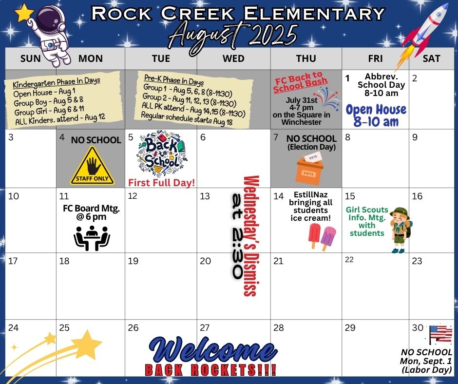 Rock Creek August Calendar
