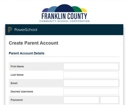 Create PS Parent Account screen