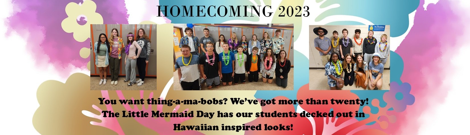 Images of groups of students on a color flower background