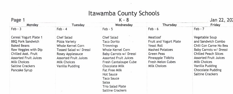 Lunch Menu for TAC from Feb 2-7, 2025