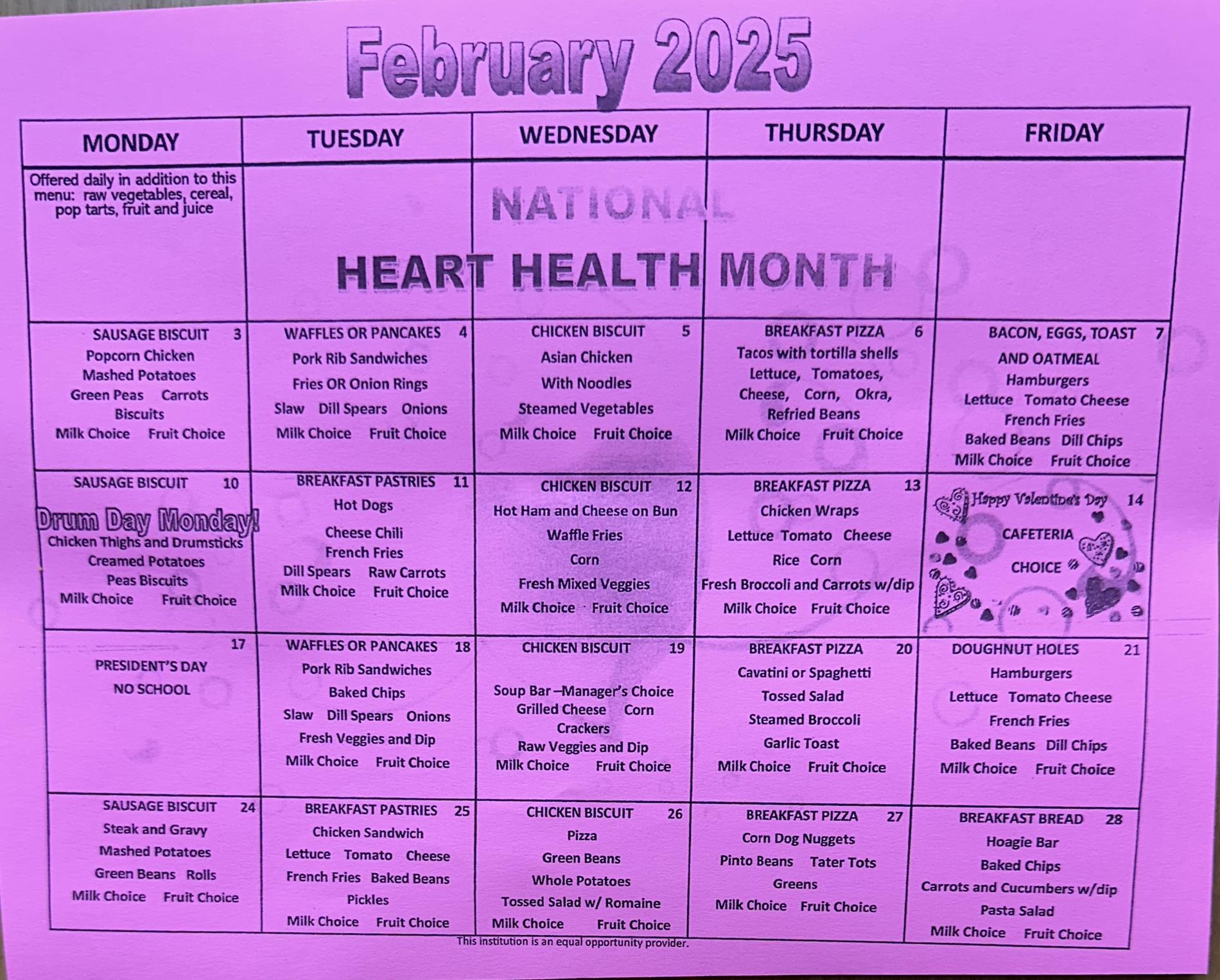 February Menu