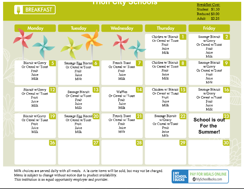 TCS BREAKFAST MENU: CLICK TO OPEN MENU IN READABLE TEXT