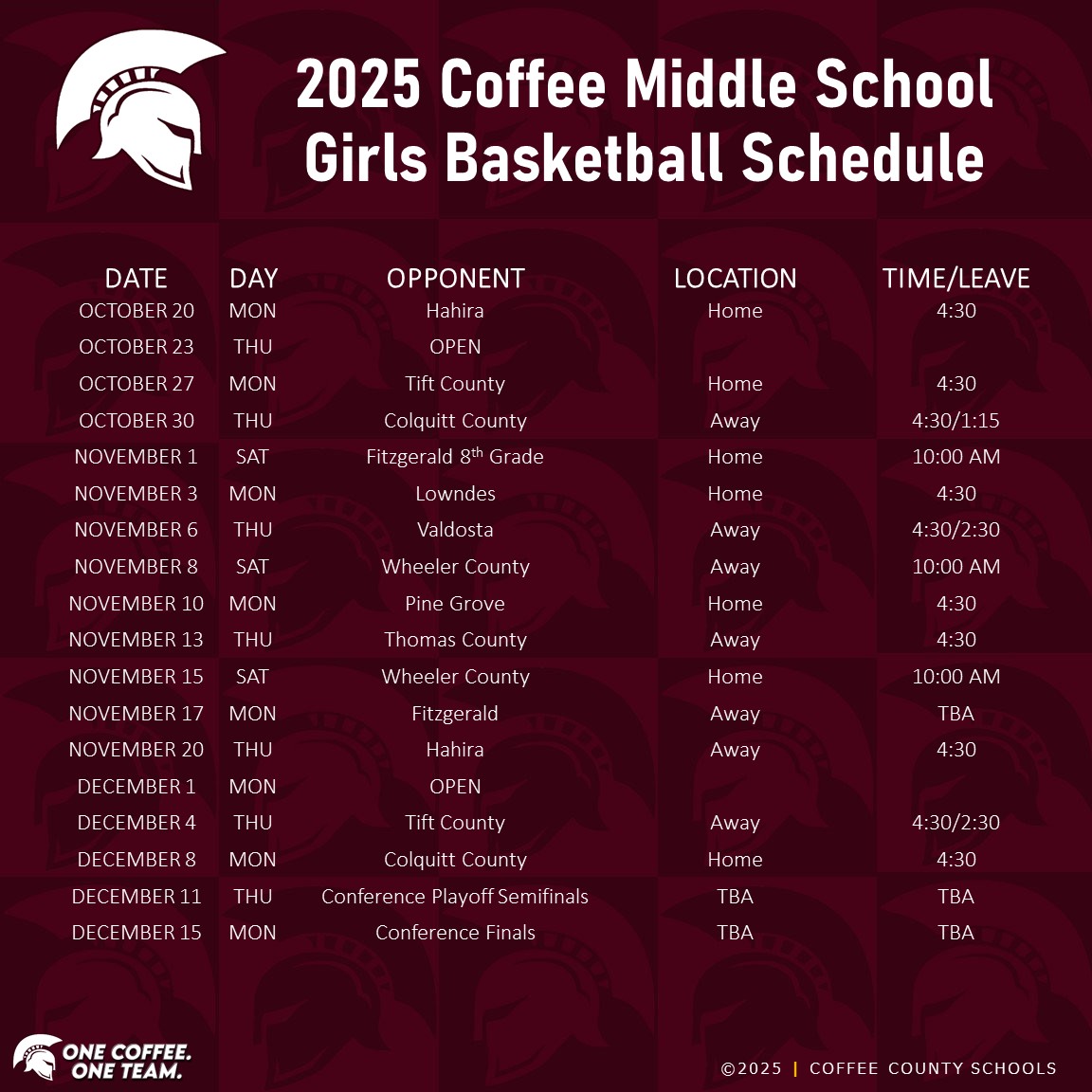 2025 CMS Girls Basketball Schedule