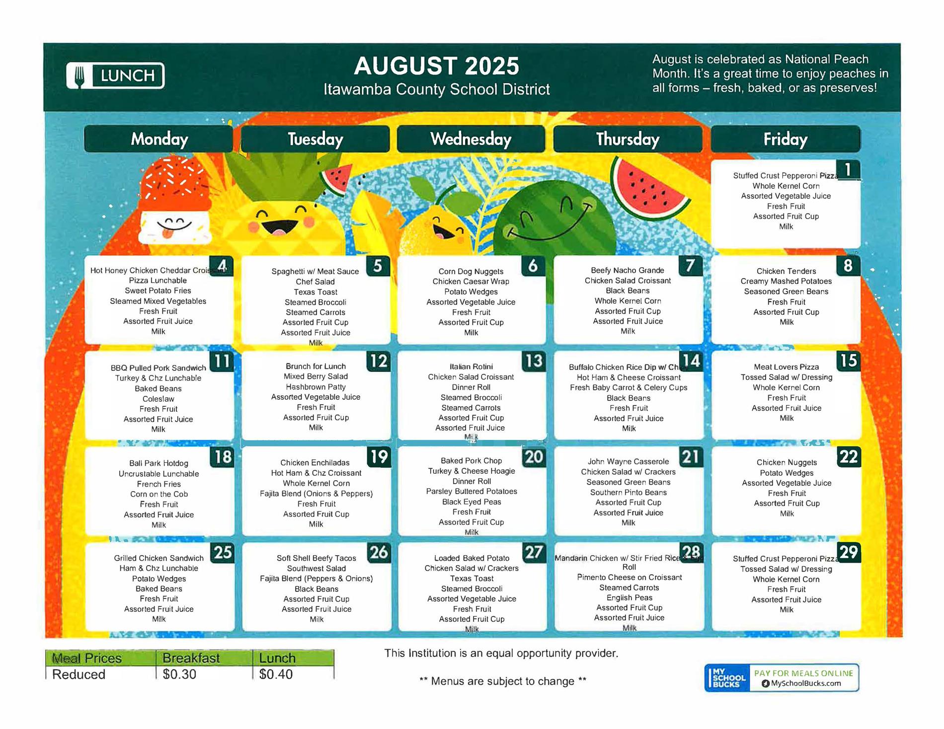 September Lunch Menu