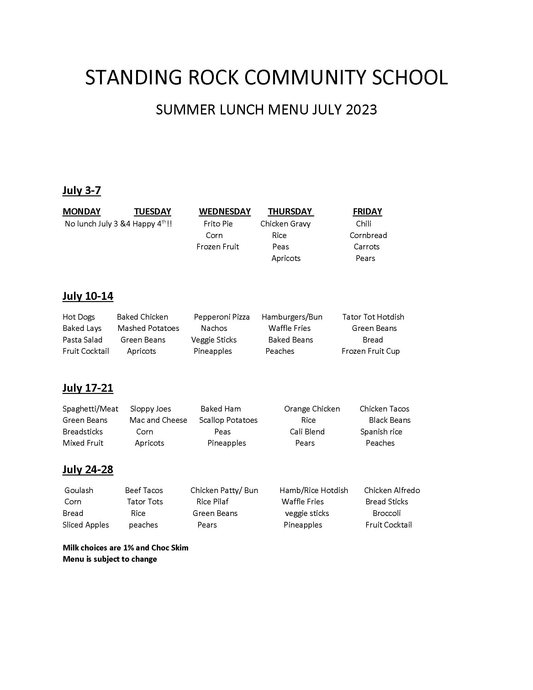 Lunch Menus