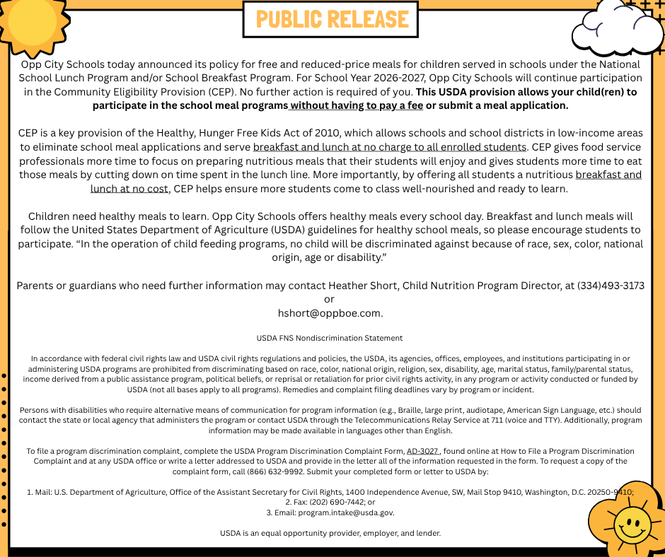 Pulbic Release - Free Breakfast and Lunch for Enrolled Students