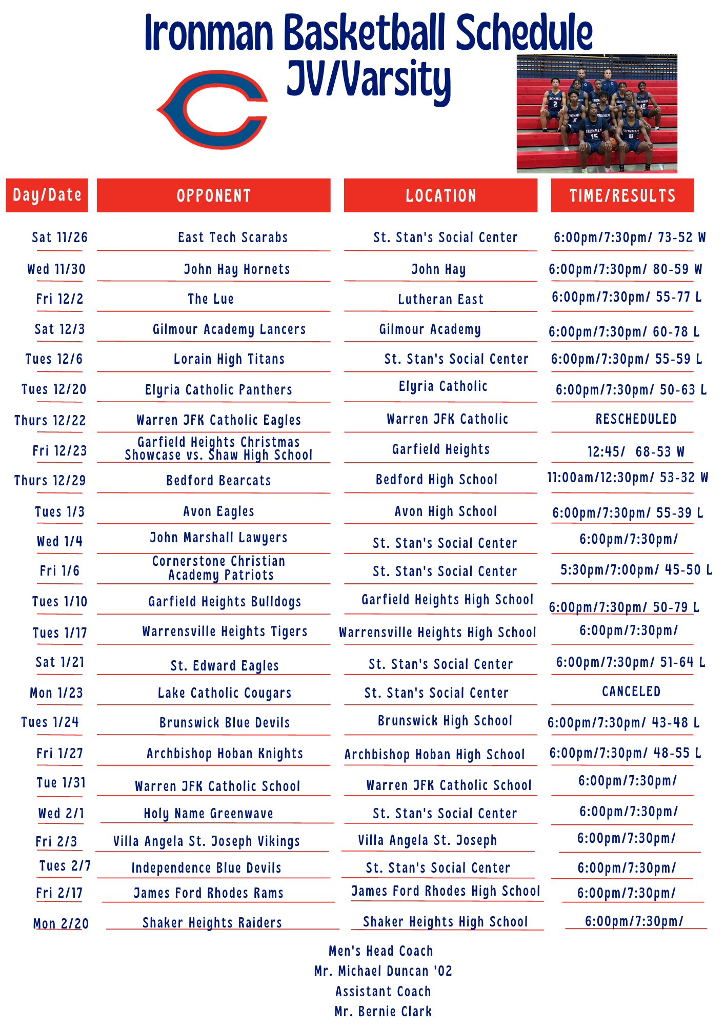ironman basketball schedule