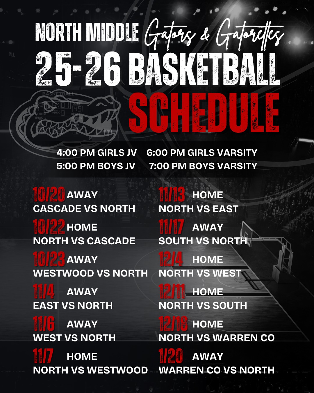 North Middle Basketball Schedule