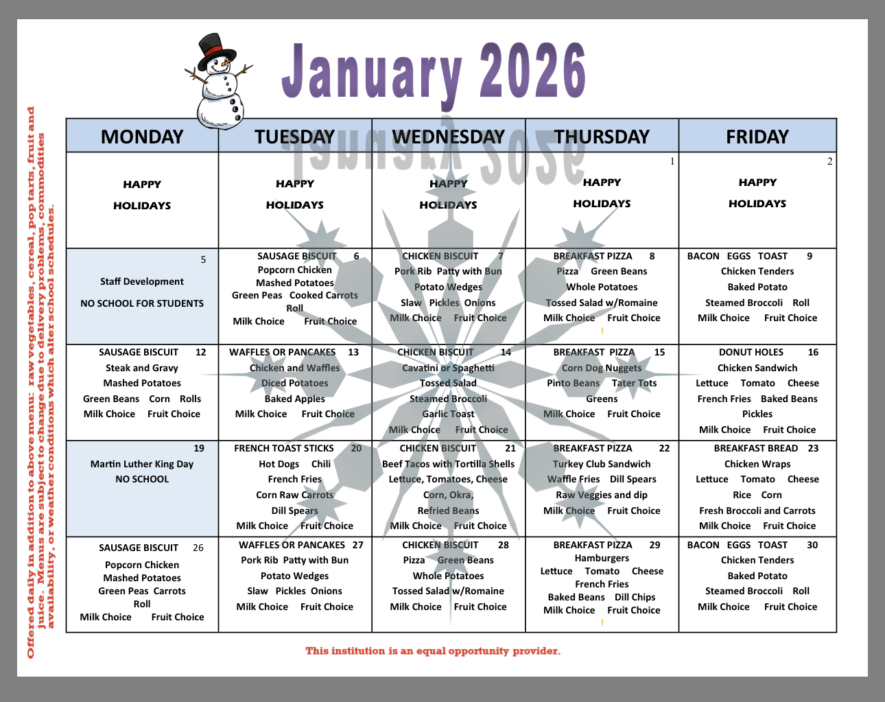 January menu