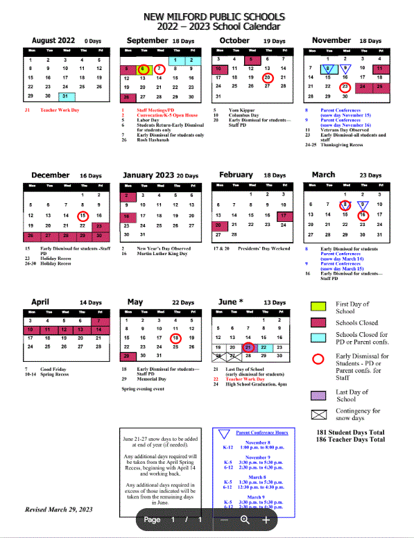 2022-2023 NMPS Updated Calendar as of 3/28/2023