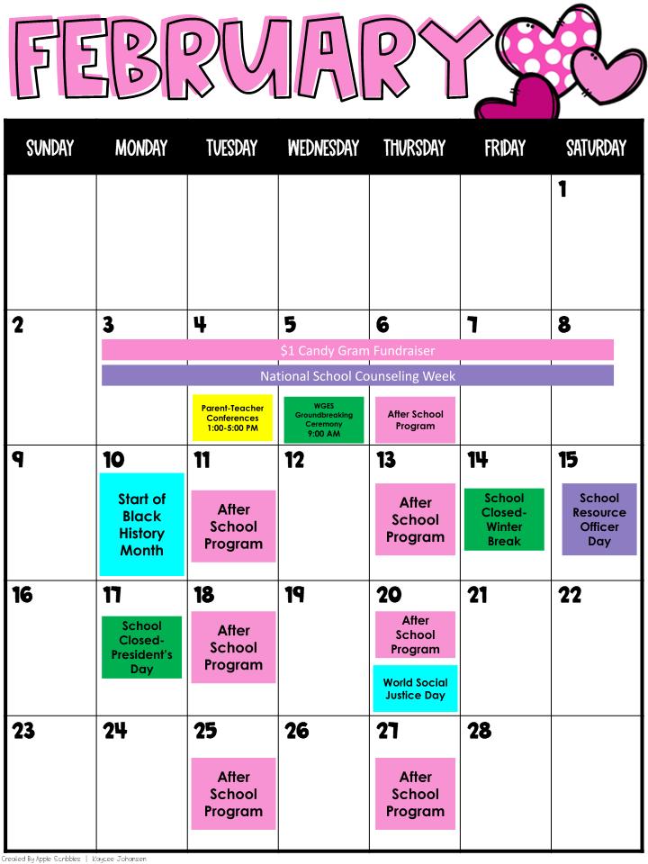 FEBRUARY CALENDAR (ENGLISH)