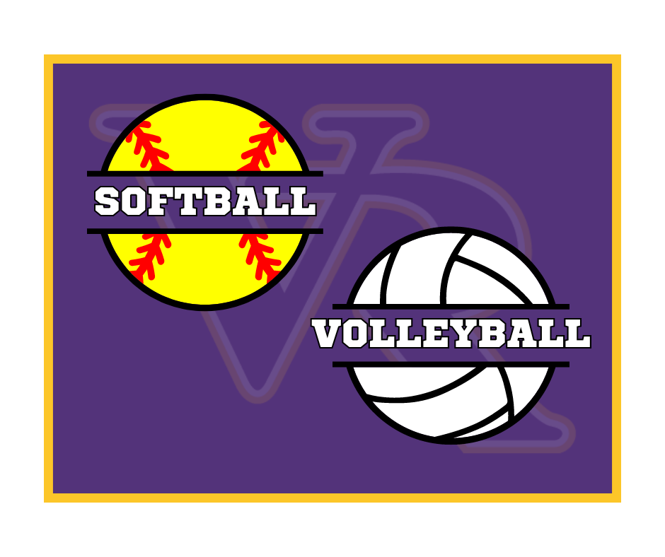 VOLLEYBALL AND SOFTBALL WRITTEN IN CLIPART