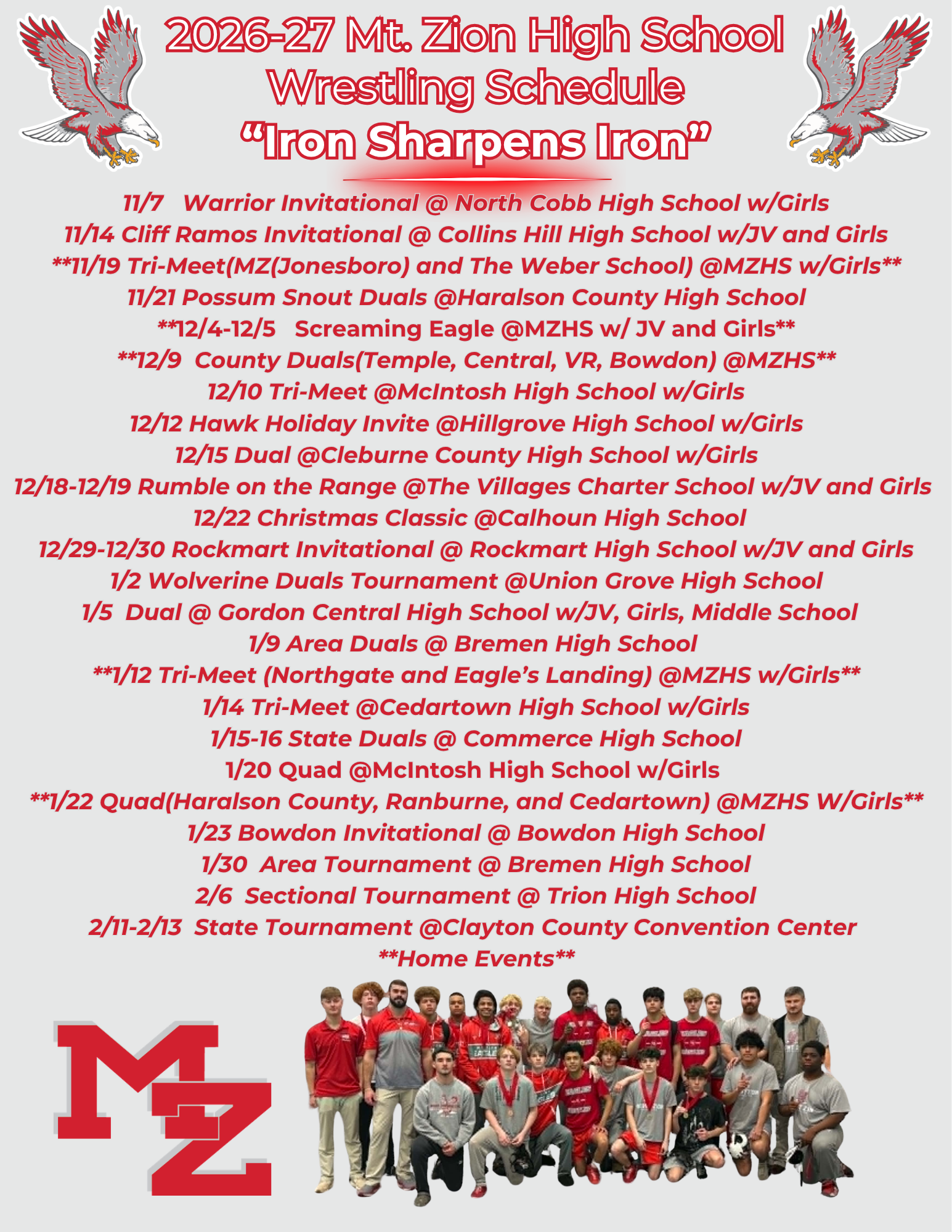 Wrestling schedule 2026-2027