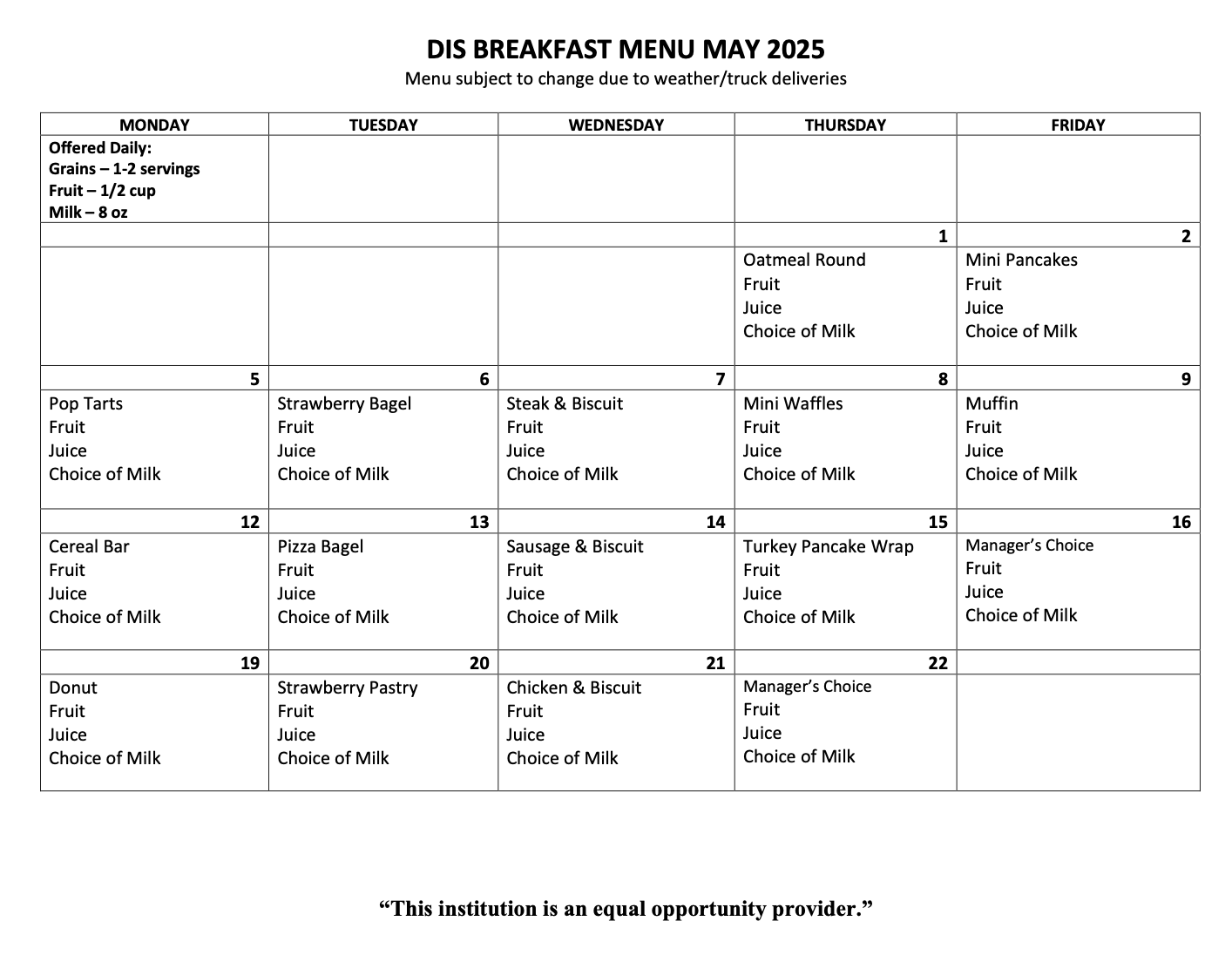 Breakfast Menu