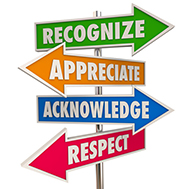 arrows pointing in different directions with words - recognize, appreciate, acknowledge, and respect