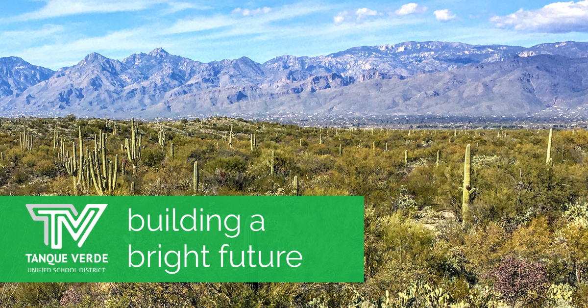 desert with tvusd logo, building a bright future