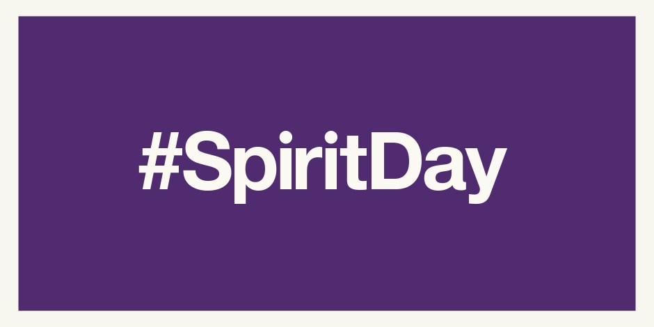 purple back ground with #spiritday in white font